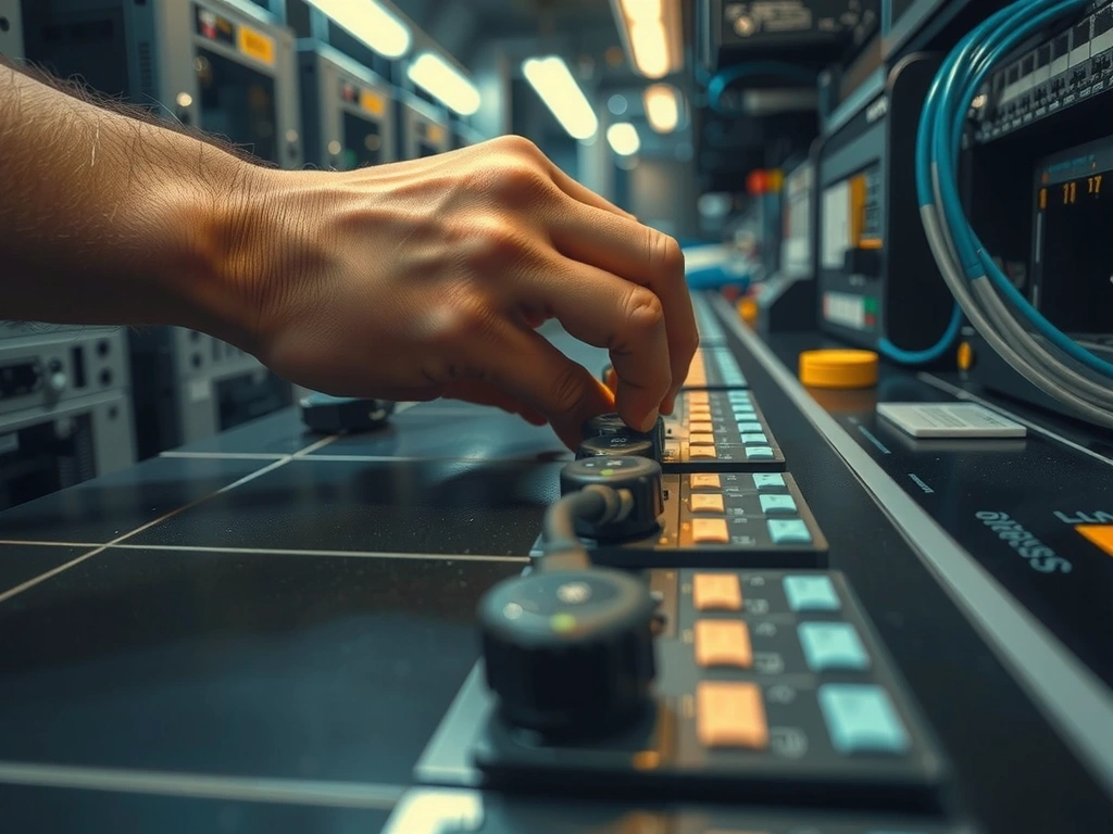 Tecnico di rete al lavoro su connettore fibra ottica